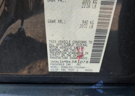 2014 Nissan Altima 2.5/S/Sv/Sl from USA, damaged, VIN 1N4AL3AP9EN381078